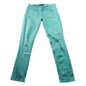 Levi's 524 Skinny Jeans Womens 11M Turquoise Denim Too Super Low Rise Distressed